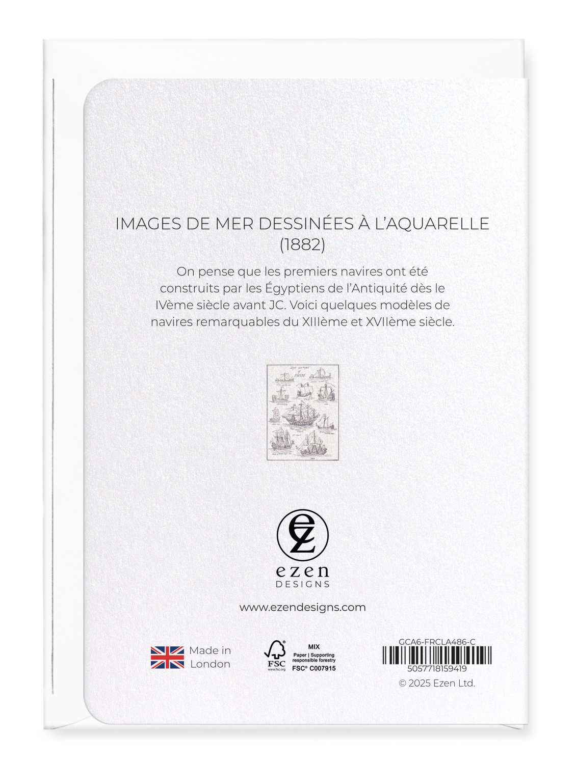 Ezen Designs - Images de Mer Dessinées à l’aquarelle (1882) - Greeting Card - Back