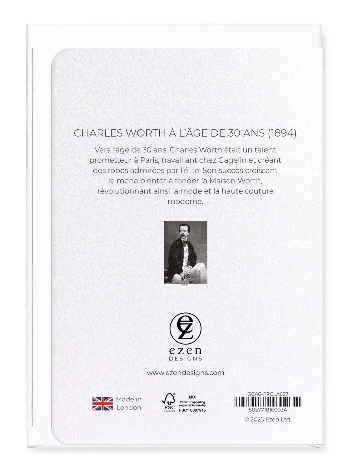 Ezen Designs - Charles Worth à l’âge de 30 ans (1894) - Greeting Card - Back