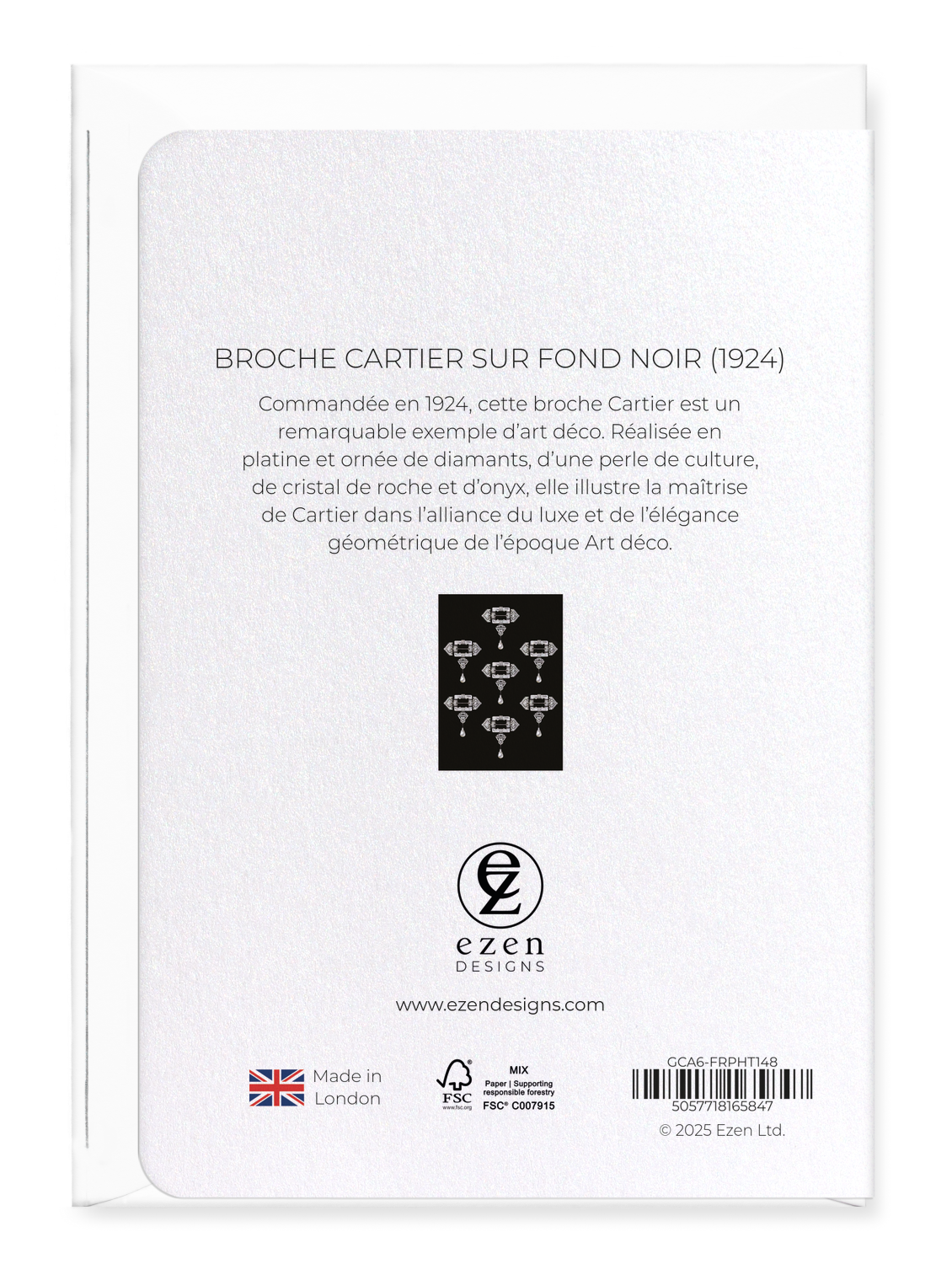 Ezen Designs - Broche Cartier sur fond noir (1924) - Greeting Card - Back