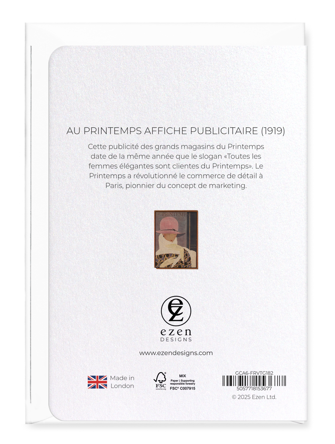 Ezen Designs - Au Printemps Affiche Publicitaire (1919) - Greeting Card - Back