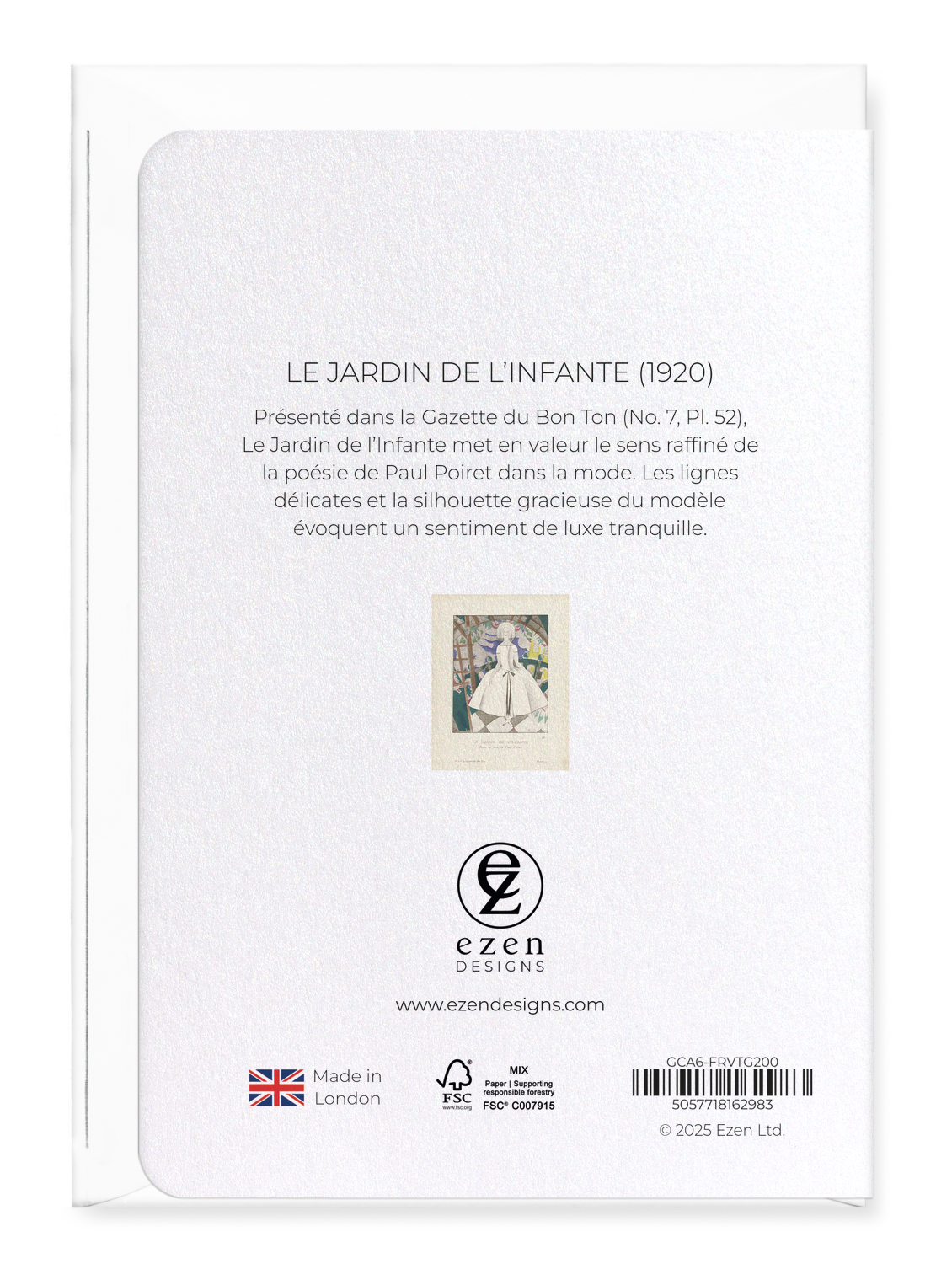 Ezen Designs - Le Jardin de l’Infante (1920) - Greeting Card - Back