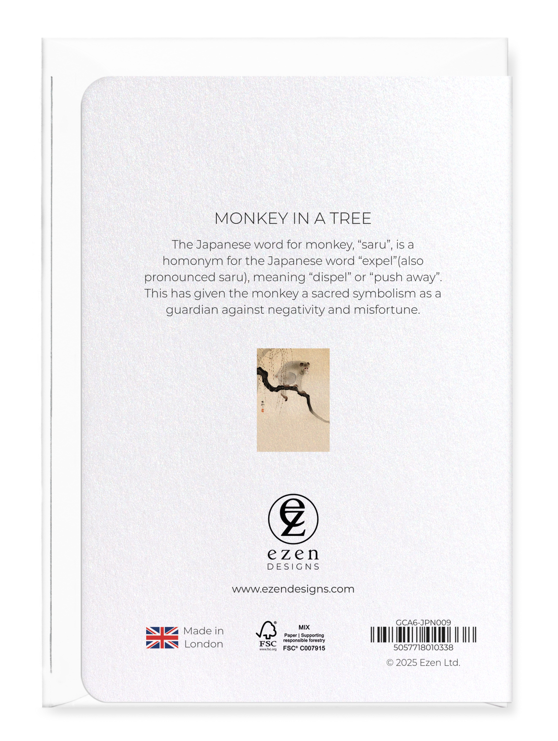 Ezen Designs - Monkey in a tree - Greeting Card - Back