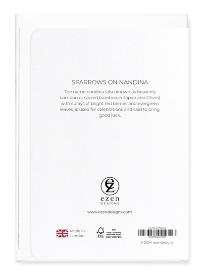 Ezen Designs - Sparrows on nandina - Greeting Card - Back