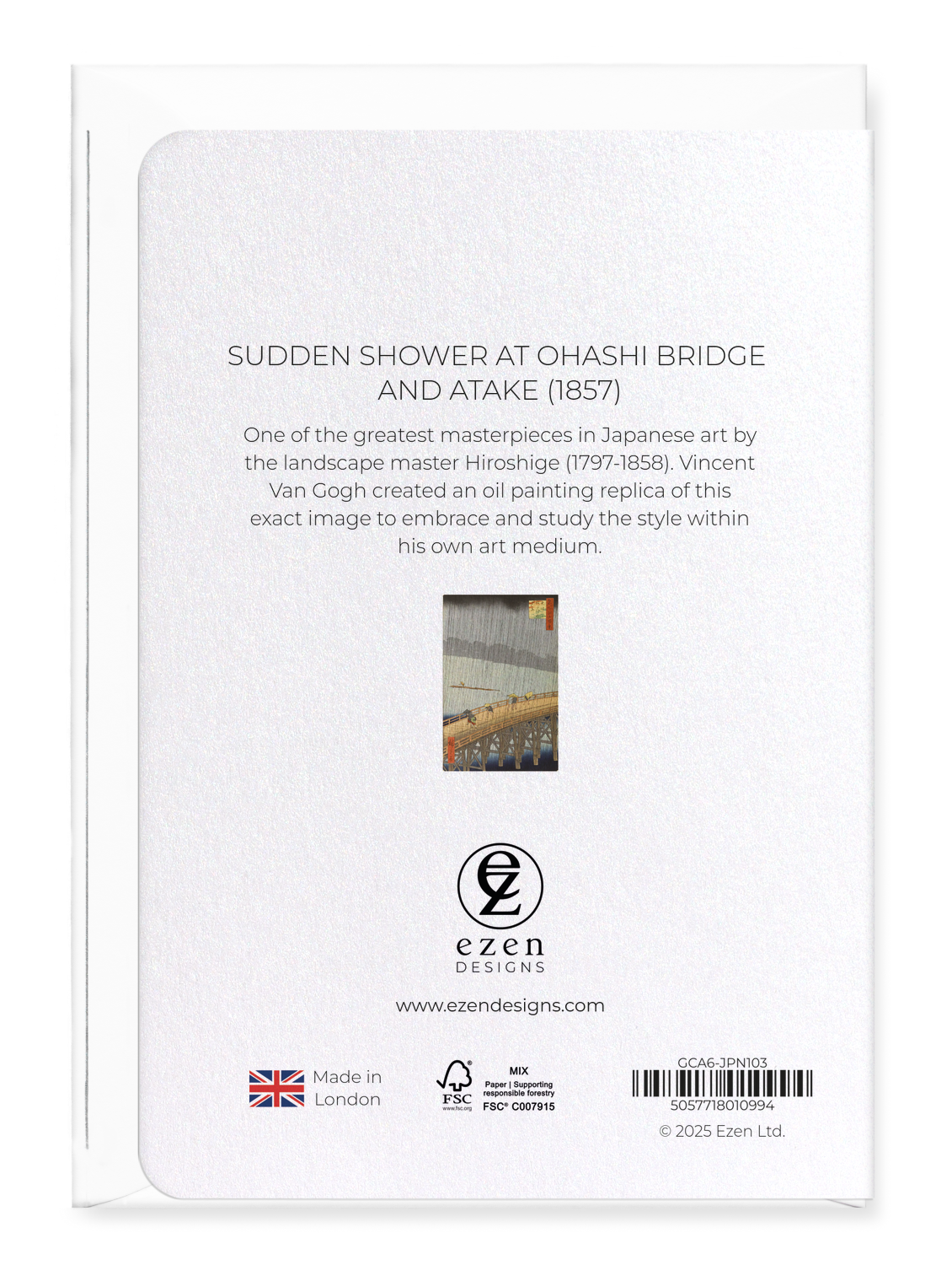 Ezen Designs - Sudden Shower at Ohashi Bridge and Atake (1857) - Greeting Card - Back