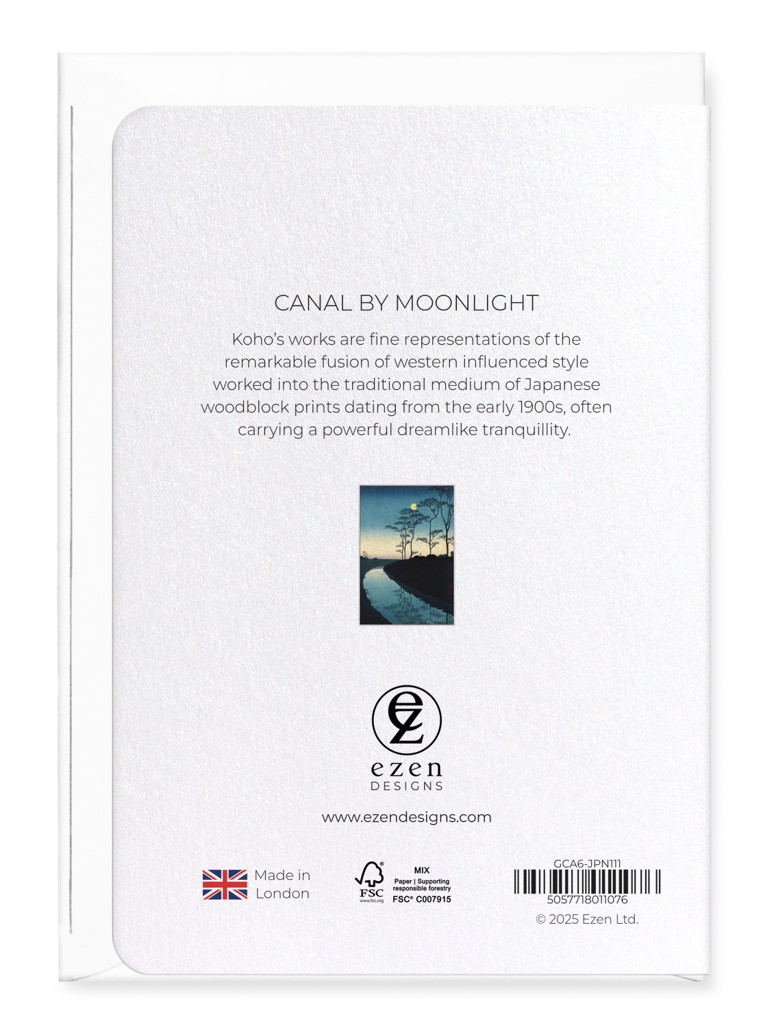 Ezen Designs - Canal by moonlight - Greeting Card - Back