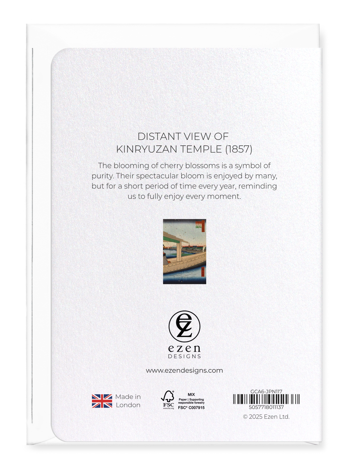 Ezen Designs - Distant View of Kinryuzan Temple (1857) - Greeting Card - Back