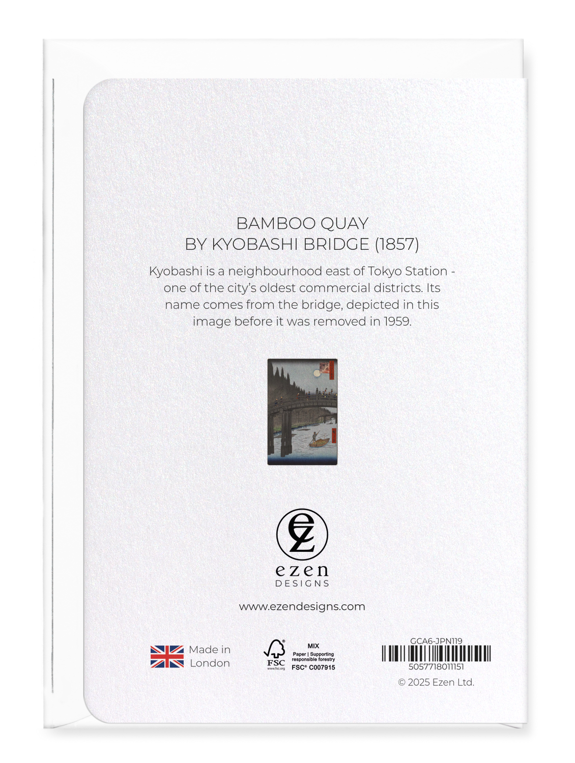 Ezen Designs - Bamboo Quay by Kyobashi Bridge (1857) - Greeting Card - Back