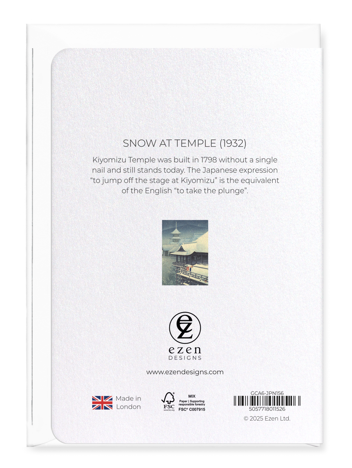 Ezen Designs - Snow at temple (1932) - Greeting Card - Back