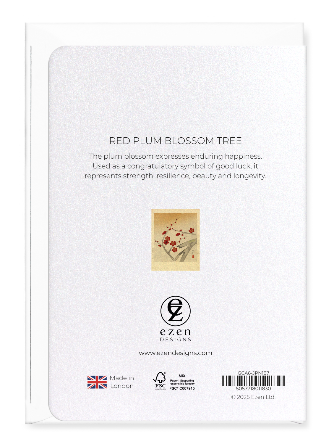 Ezen Designs - Red plum blossom tree - Greeting Card - Back