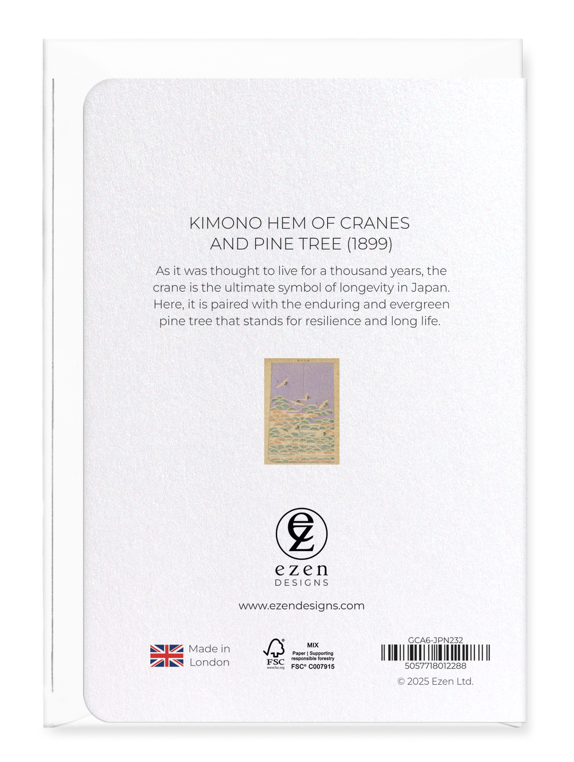 Ezen Designs - Kimono Hem of Cranes and Pine Tree (1899) - Greeting Card - Back