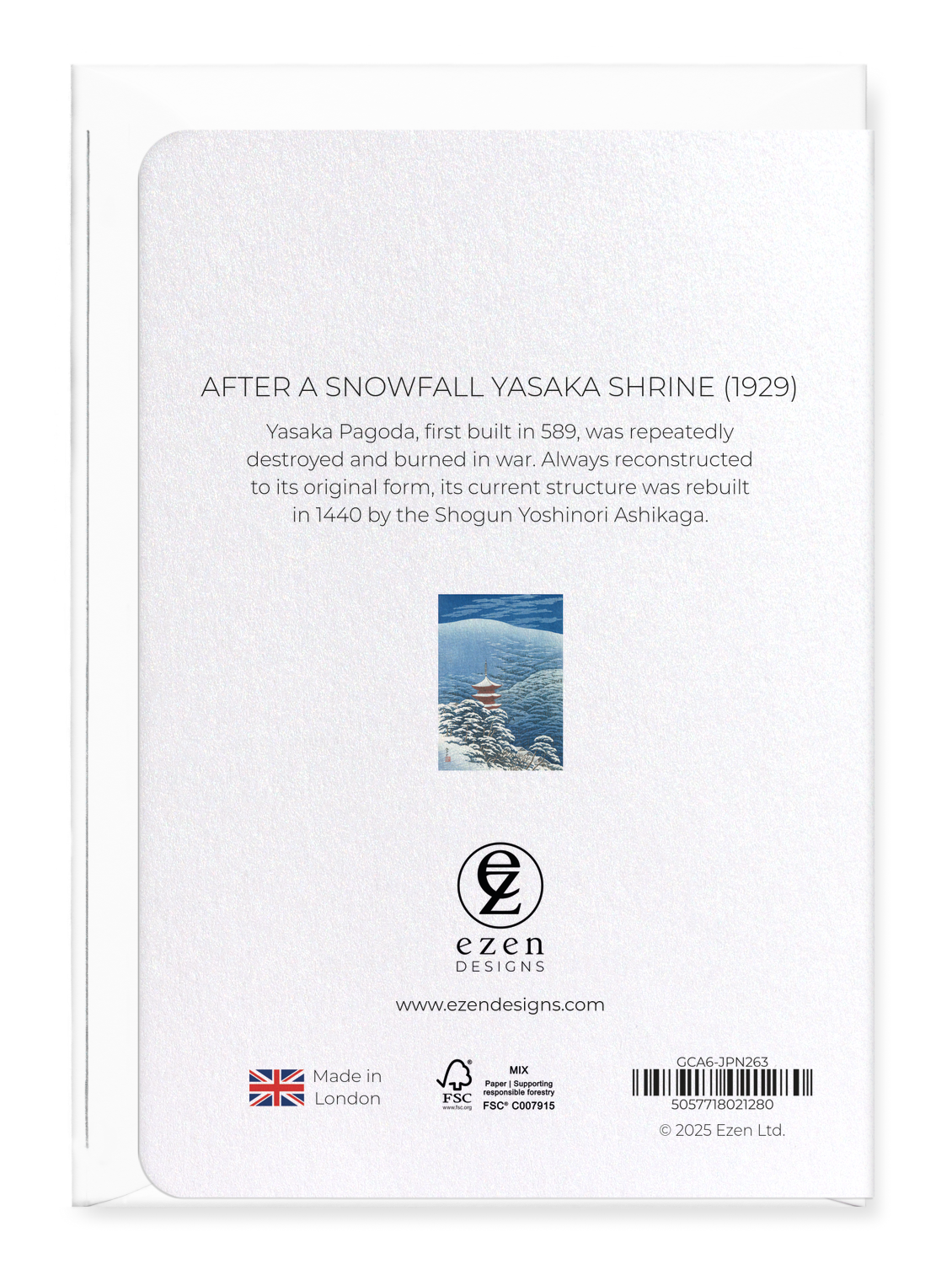 Ezen Designs - After a snowfall yasaka shrine (1929) - Greeting Card - Back