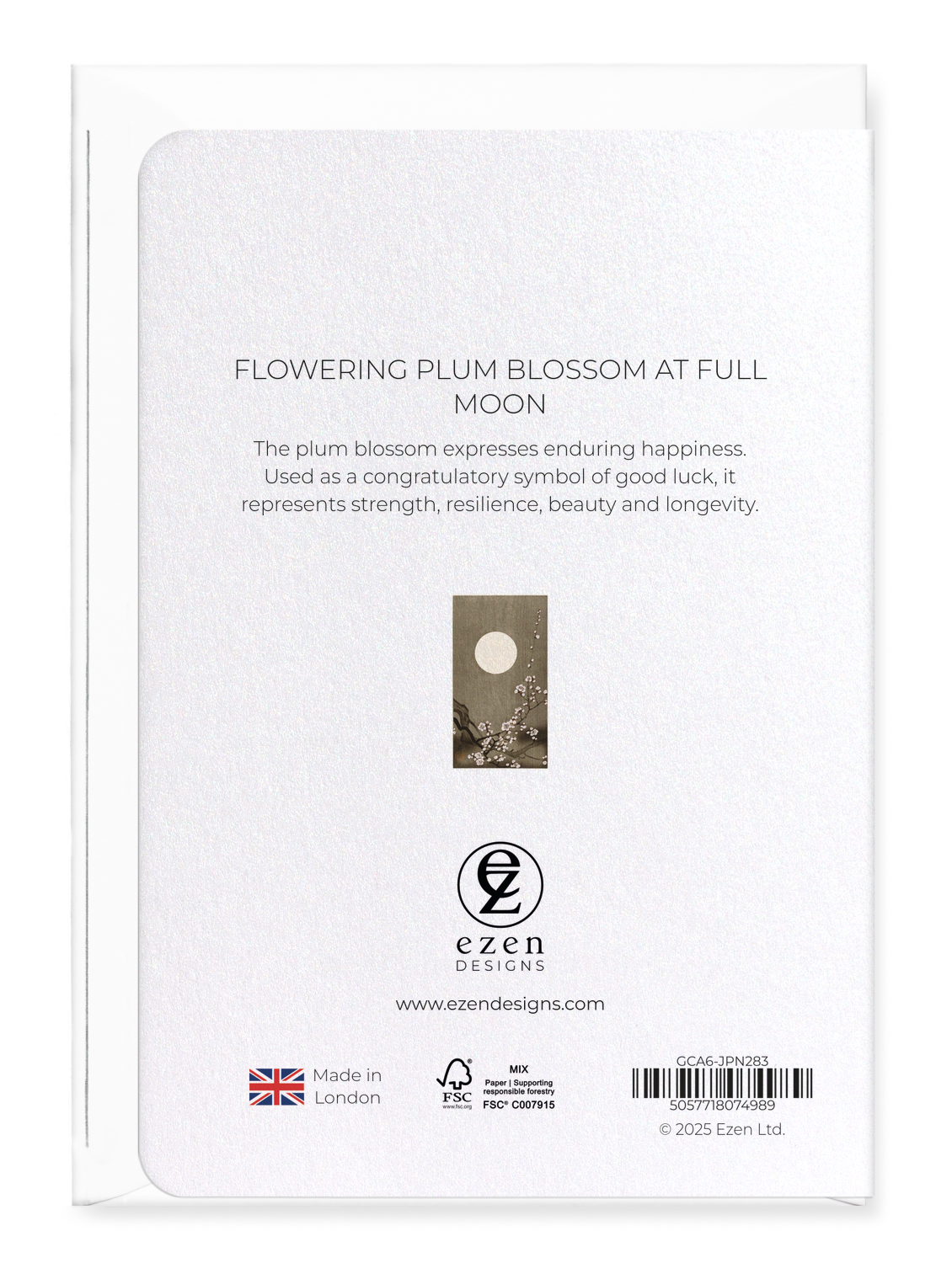 Ezen Designs - Flowering plum blossom at full moon - Greeting Card - Back
