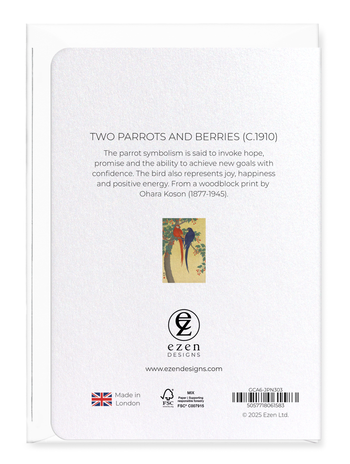 Ezen Designs - Two parrots and berries (C.1910) - Greeting Card - Back
