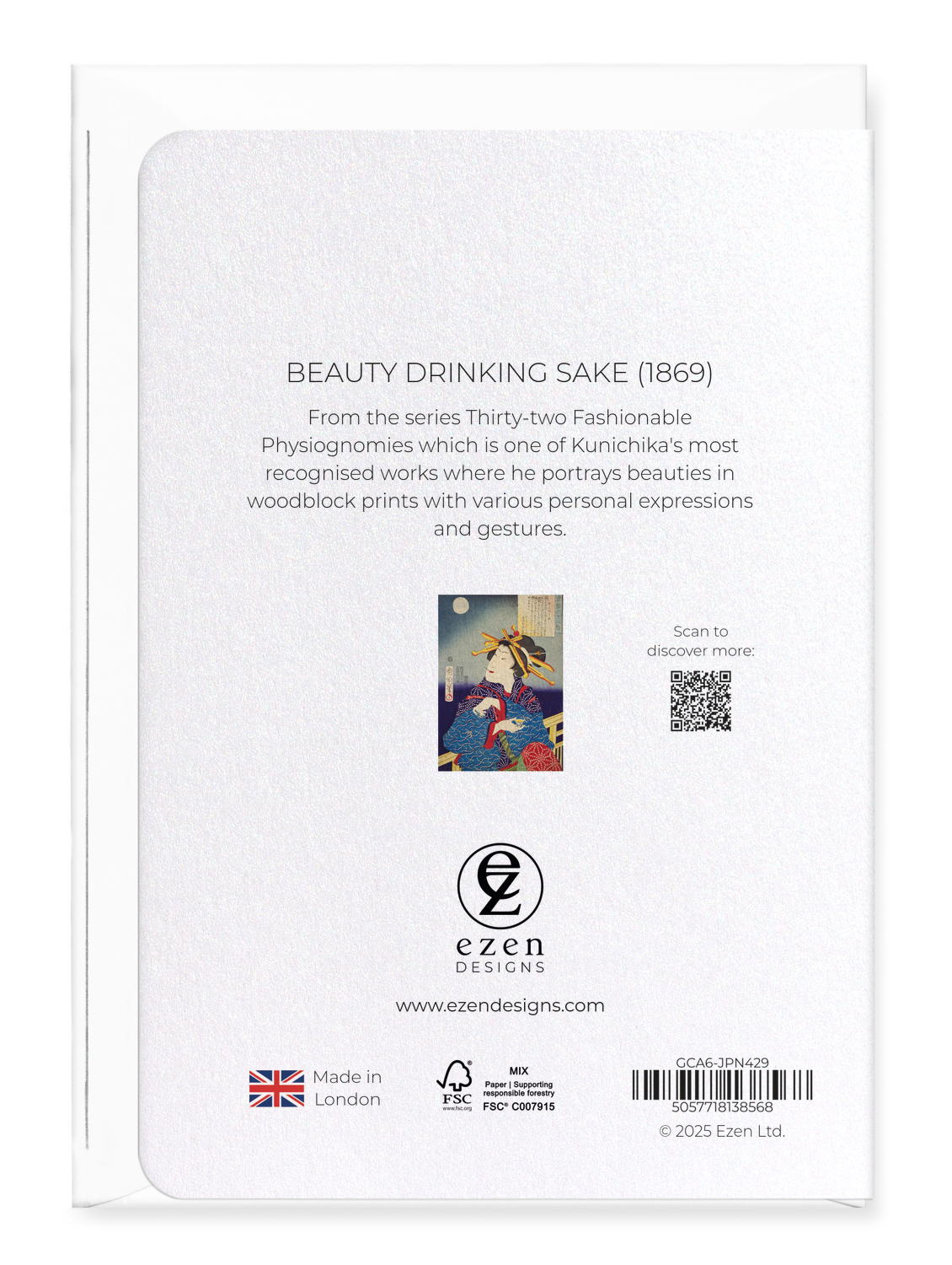 Ezen Designs - Beauty drinking sake (1869) - Greeting Card - Back