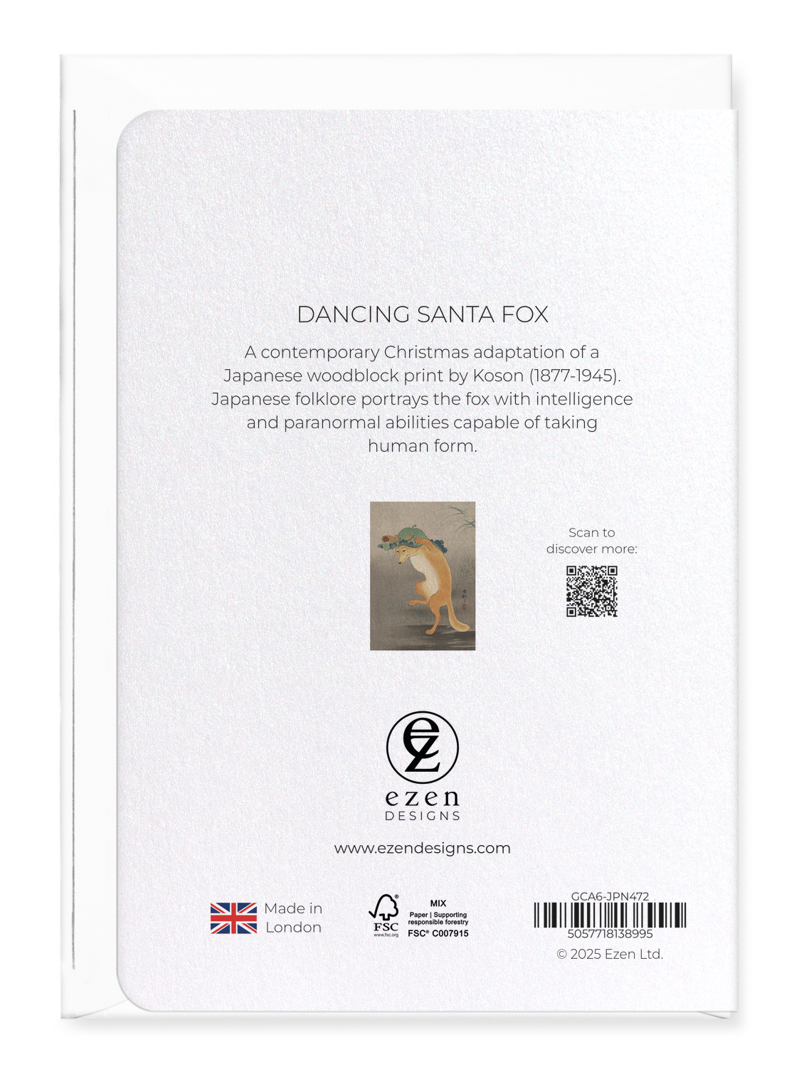 Ezen Designs - Dancing Santa Fox - Greeting Card - Back
