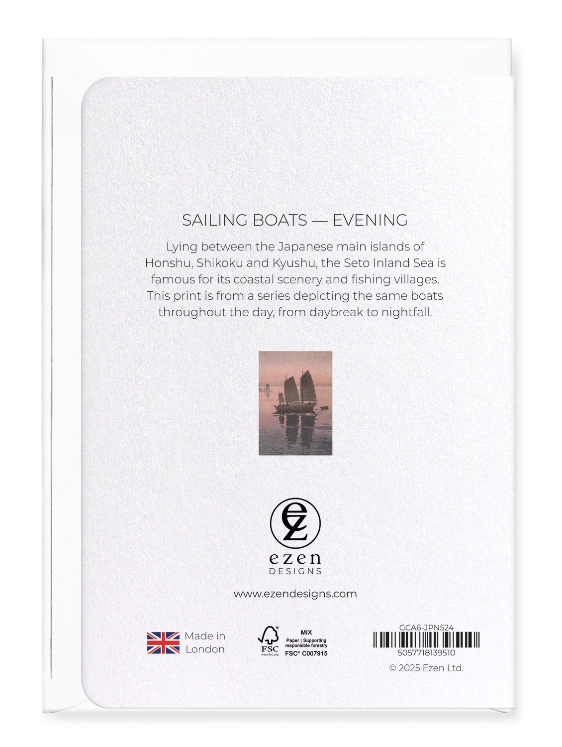 Ezen Designs - Sailing Boats — Evening - Greeting Card - Back