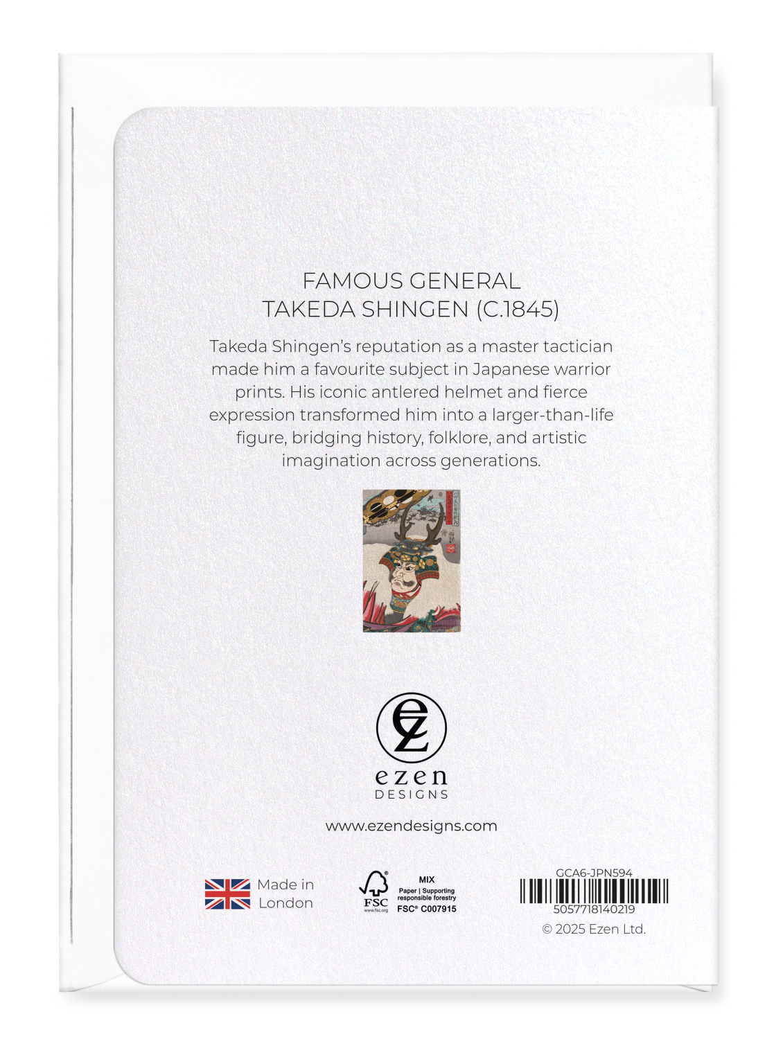 Ezen Designs - Famous General Takeda Shingen (c.1845) - Greeting Card - Back