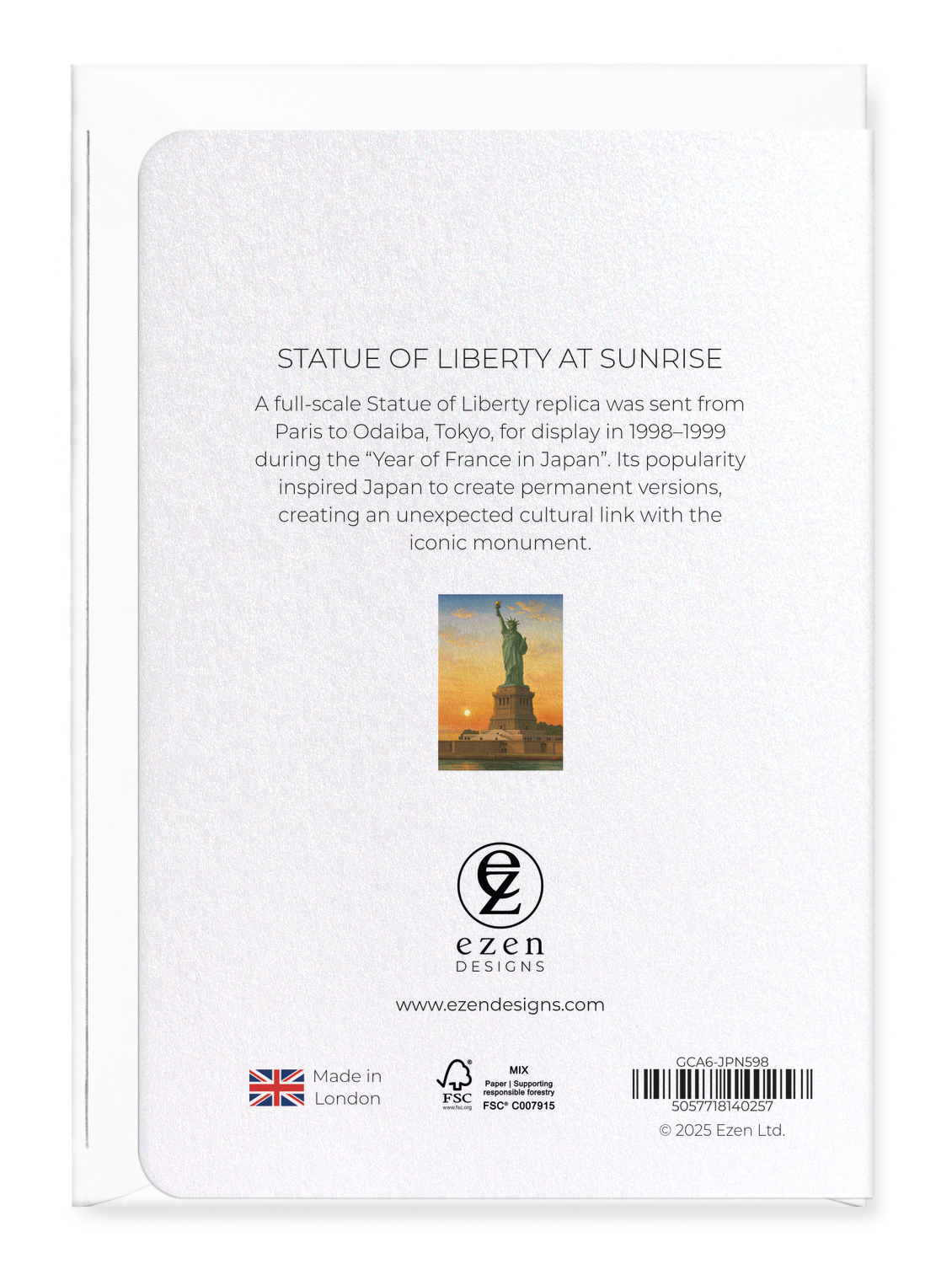 Ezen Designs - Statue of Liberty at Sunrise - Greeting Card - Back
