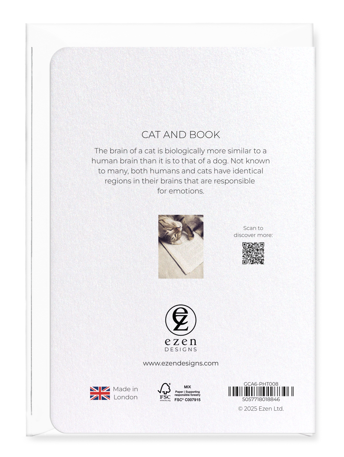 Ezen Designs - Cat and book - Greeting Card - Back