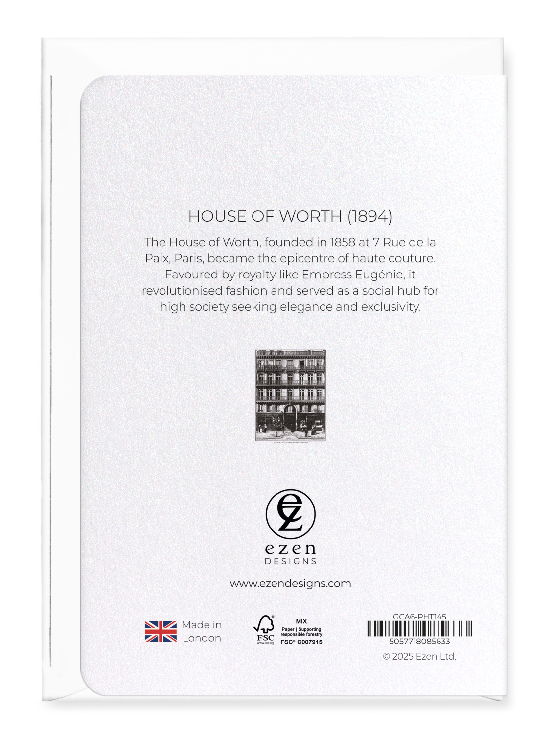 Ezen Designs - House of Worth (1894) - Greeting Card - Back
