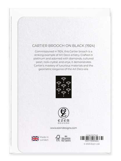 Ezen Designs - Cartier Brooch on Black (1924) - Greeting Card - Back