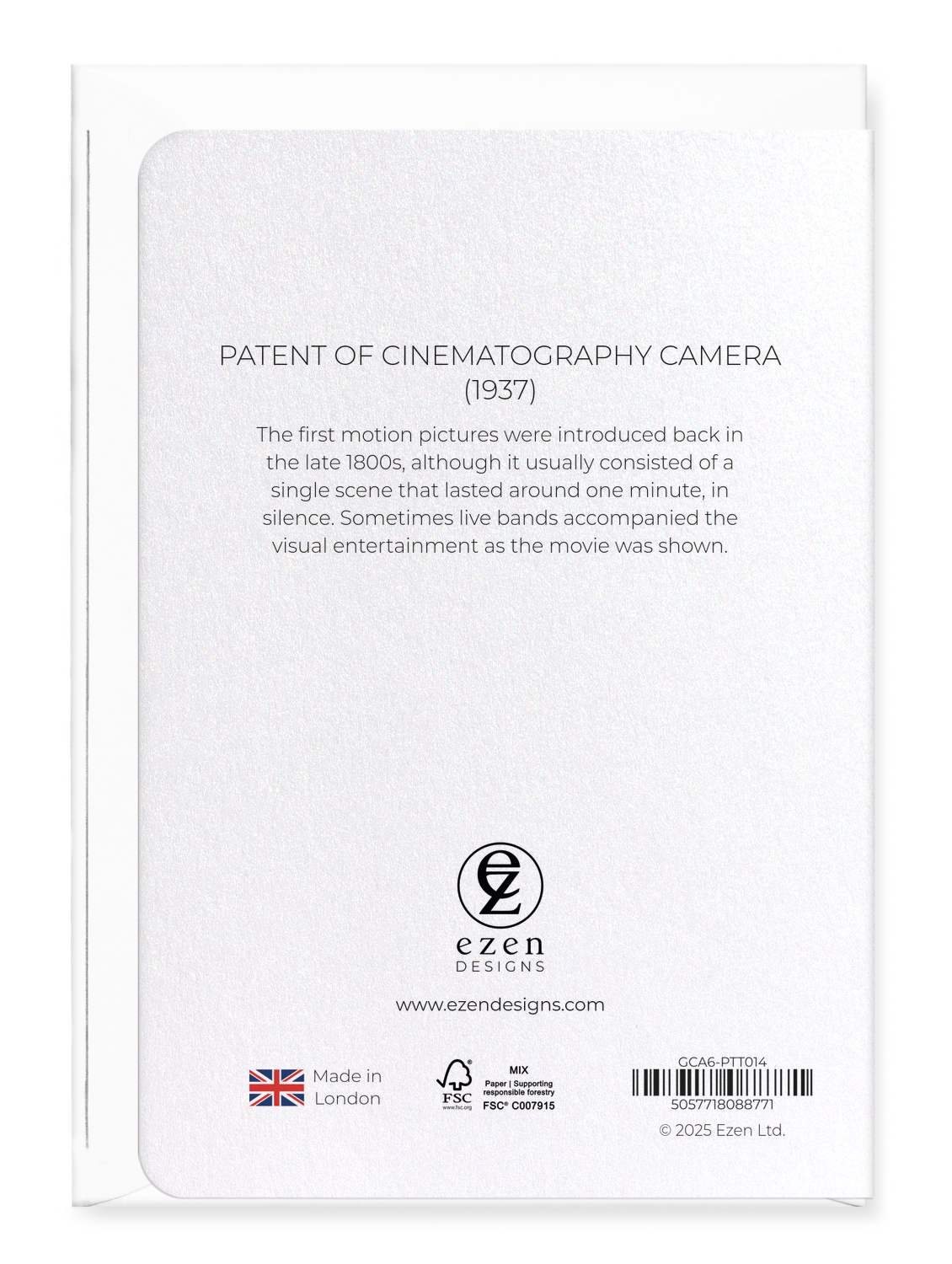 Ezen Designs - Patent of cinematography camera (1937) - Greeting Card - Back