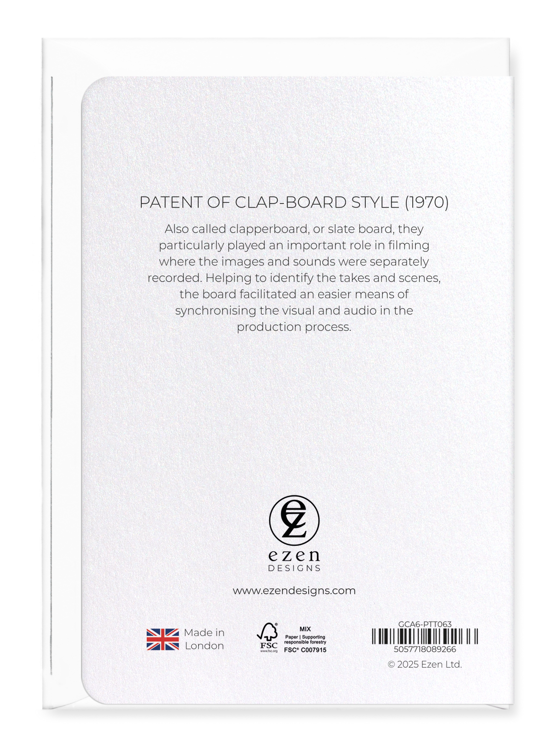 Ezen Designs - Patent of clap-board style (1970) - Greeting Card - Back