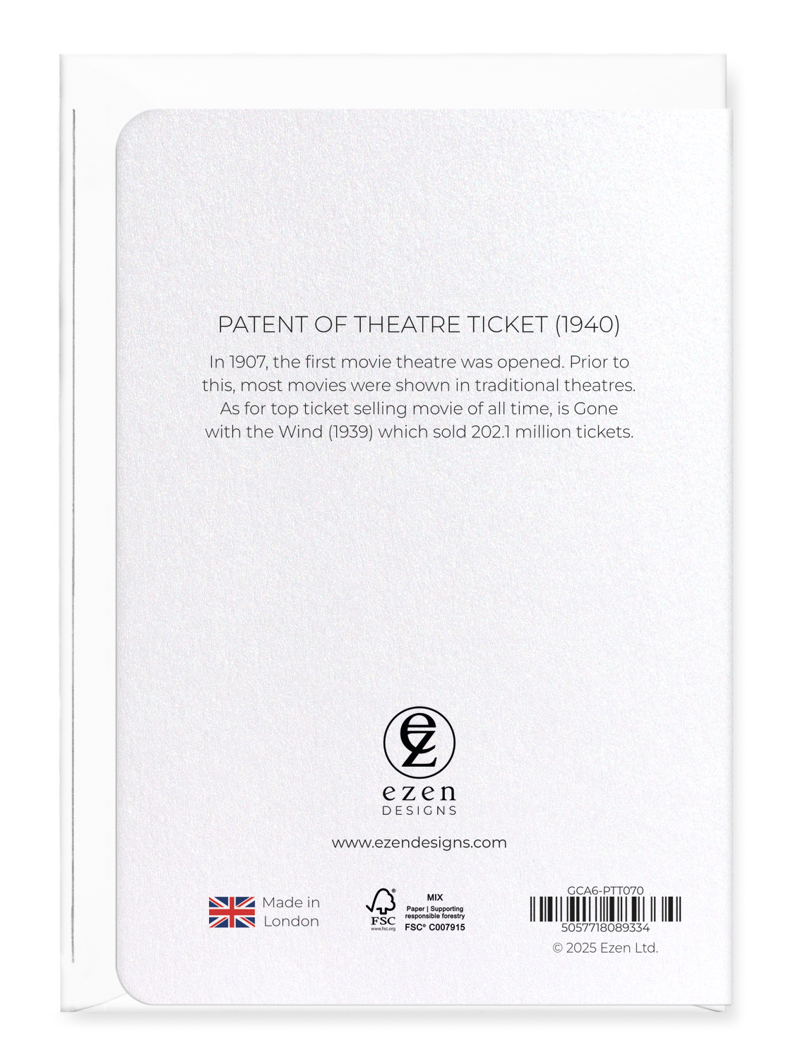 Ezen Designs - Patent of theatre ticket (1940) - Greeting Card - Back