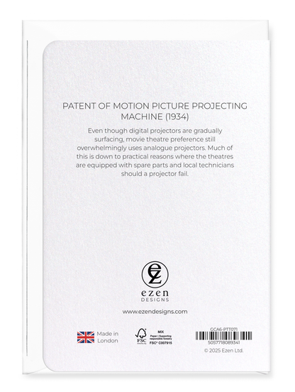Ezen Designs - Patent of motion picture projecting machine (1934) - Greeting Card - Back