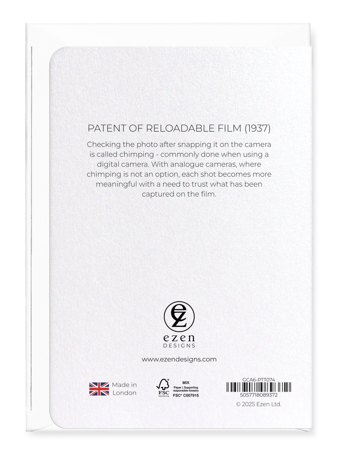 Ezen Designs - Patent of reloadable film (1937) - Greeting Card - Back