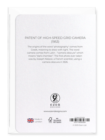 Ezen Designs - Patent of high-speed grid camera (1953) - Greeting Card - Back