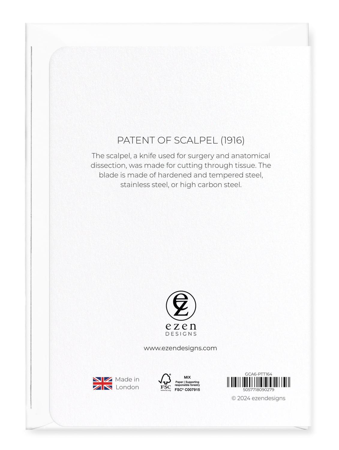 Ezen Designs - Patent of scalpel (1916) - Greeting Card - Back