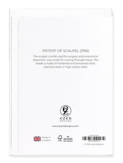 Ezen Designs - Patent of scalpel (1916) - Greeting Card - Back