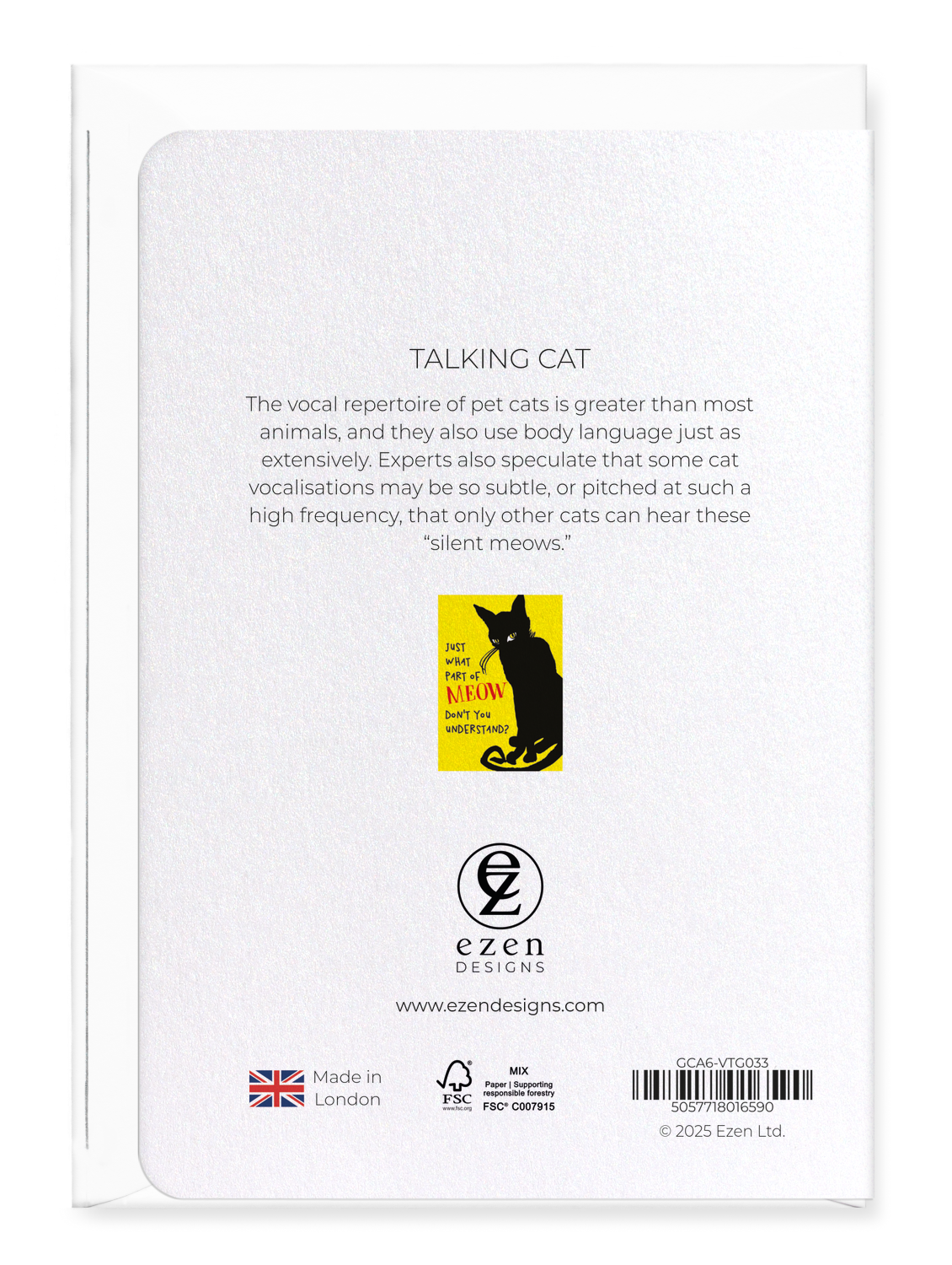 Ezen Designs - Talking cat - Greeting Card - Back