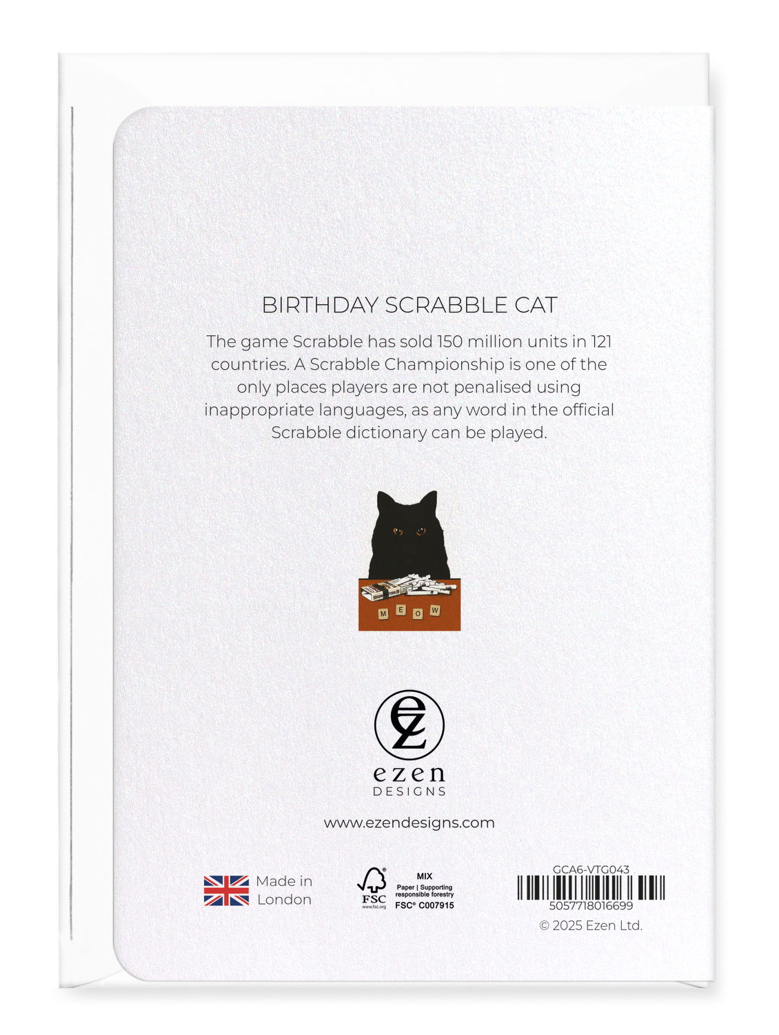 Ezen Designs - Birthday scrabble cat - Greeting Card - Back