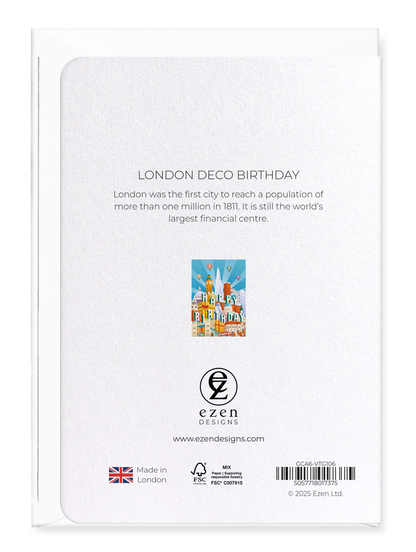 Ezen Designs - London deco birthday - Greeting Card - Back