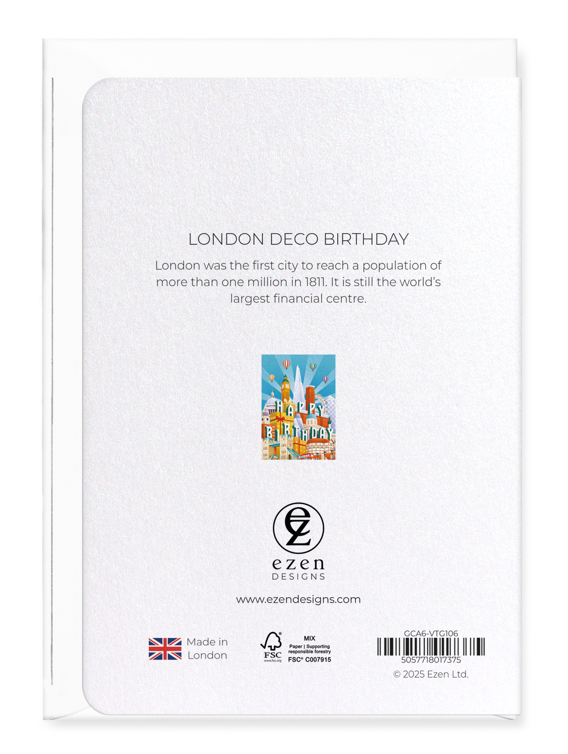 Ezen Designs - London deco birthday - Greeting Card - Back