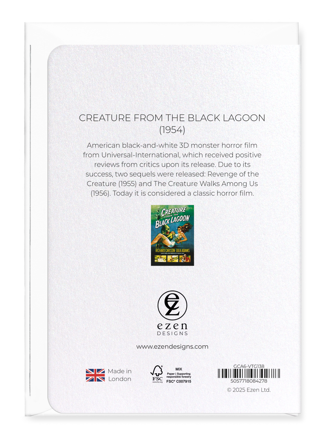 Ezen Designs - Creature from the black lagoon (1954) - Greeting Card - Back
