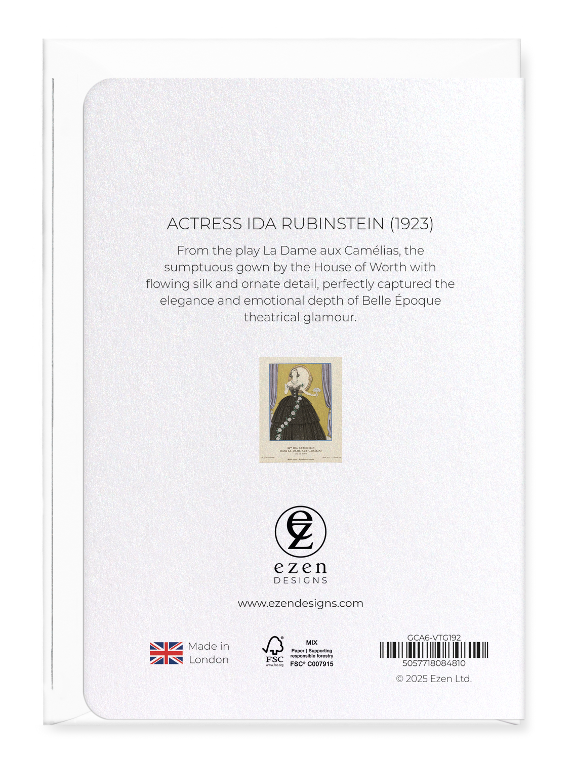 Ezen Designs - Actress Ida Rubinstein (1923) - Greeting Card - Back