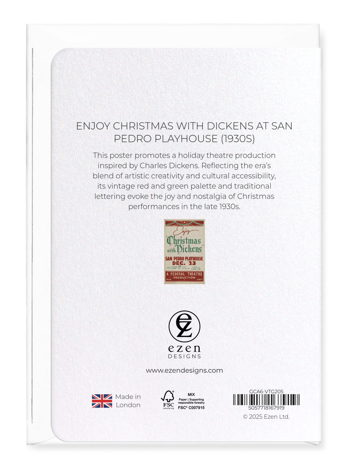 Ezen Designs - Enjoy Christmas with Dickens at San Pedro Playhouse (1930s) - Greeting Card - Back