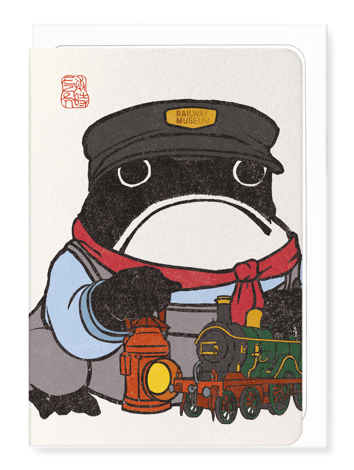 Ezen Designs - Museum Train Driver Ezen Frog - Greeting Card - Front