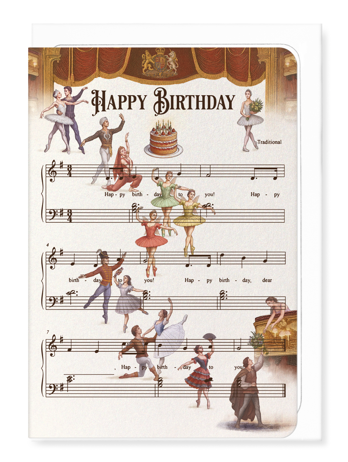 Ezen Designs - Royal Ballet & Opera - Ballet Happy Birthday Music Score - Greeting Card - Front