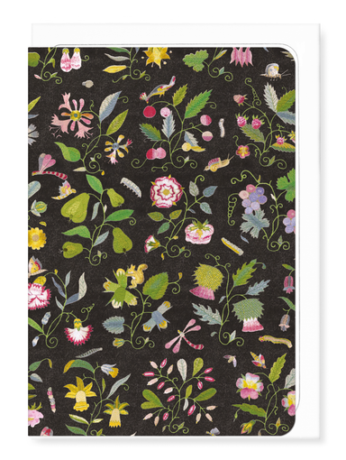 Ezen Designs - Tudor Embroidery of Nature on Black (17th C.) - Greeting Card - Front