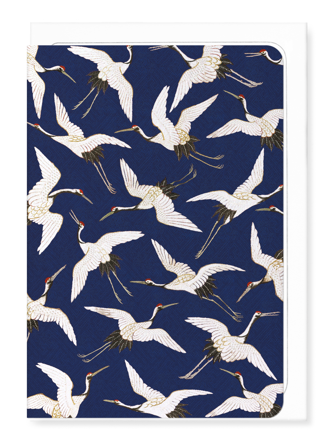 Ezen Designs - Crane embroidery on blue - Greeting Card - Front