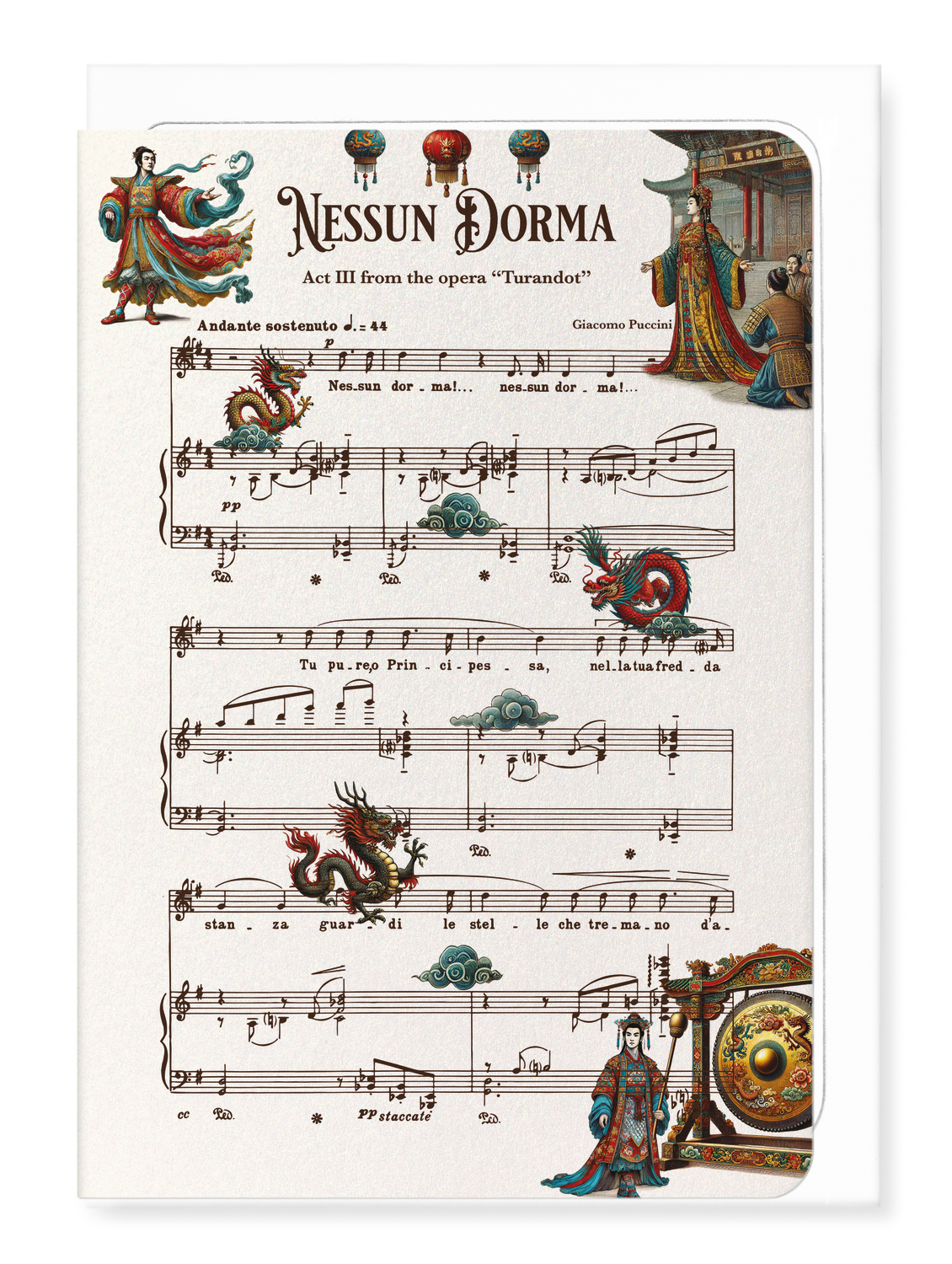 Ezen Designs - TURANDOT - NESSUN DORMA - OPERA MUSIC SCORE - Greeting Card - Front