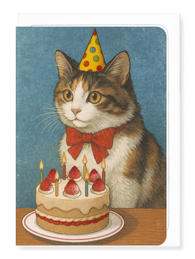 Ezen Designs - Birthday Cat and Cake - Greeting Card - Front