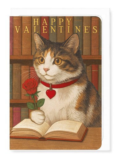 Ezen Designs - Happy Valentine's Reading Cat - Greeting Card - Front