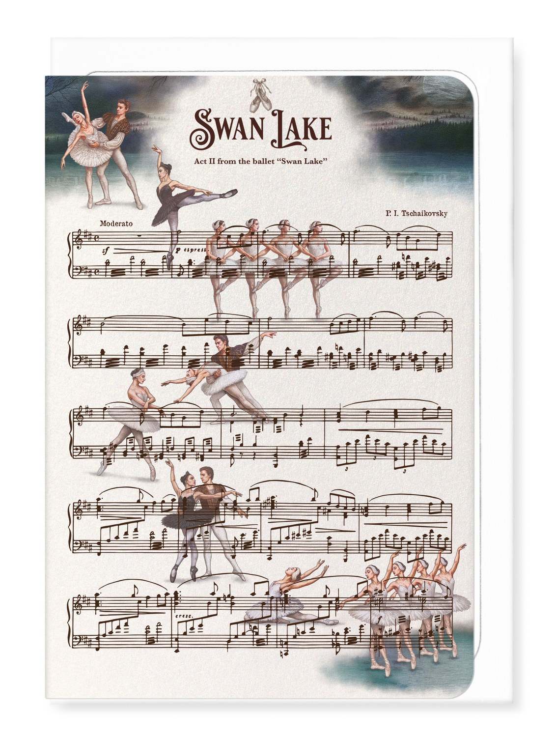 Ezen Designs - Swan Lake Music Score - Greeting Card - Front