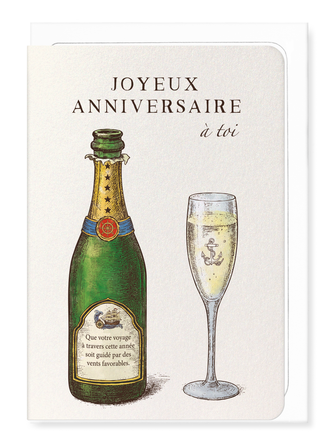 Ezen Designs - Joyeux Anniversaire Champagne Maritime - Greeting Card - Front
