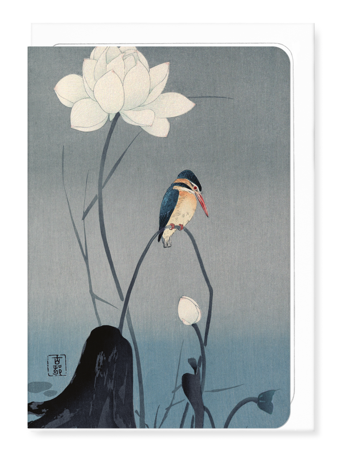 Ezen Designs - Kingfisher and lotus (c.1910) - Greeting Card - Front
